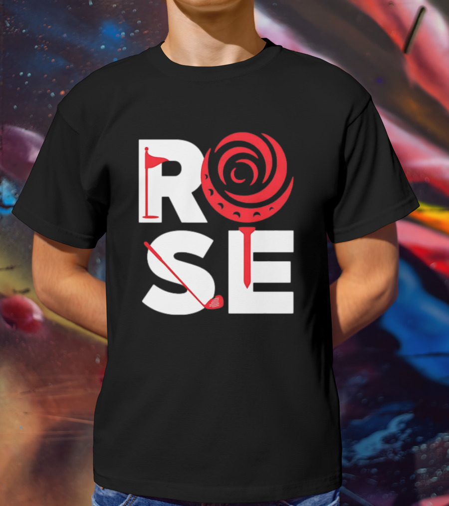 Rose Golf Flag Swirl Iconic Stacked Letters T-Shirt