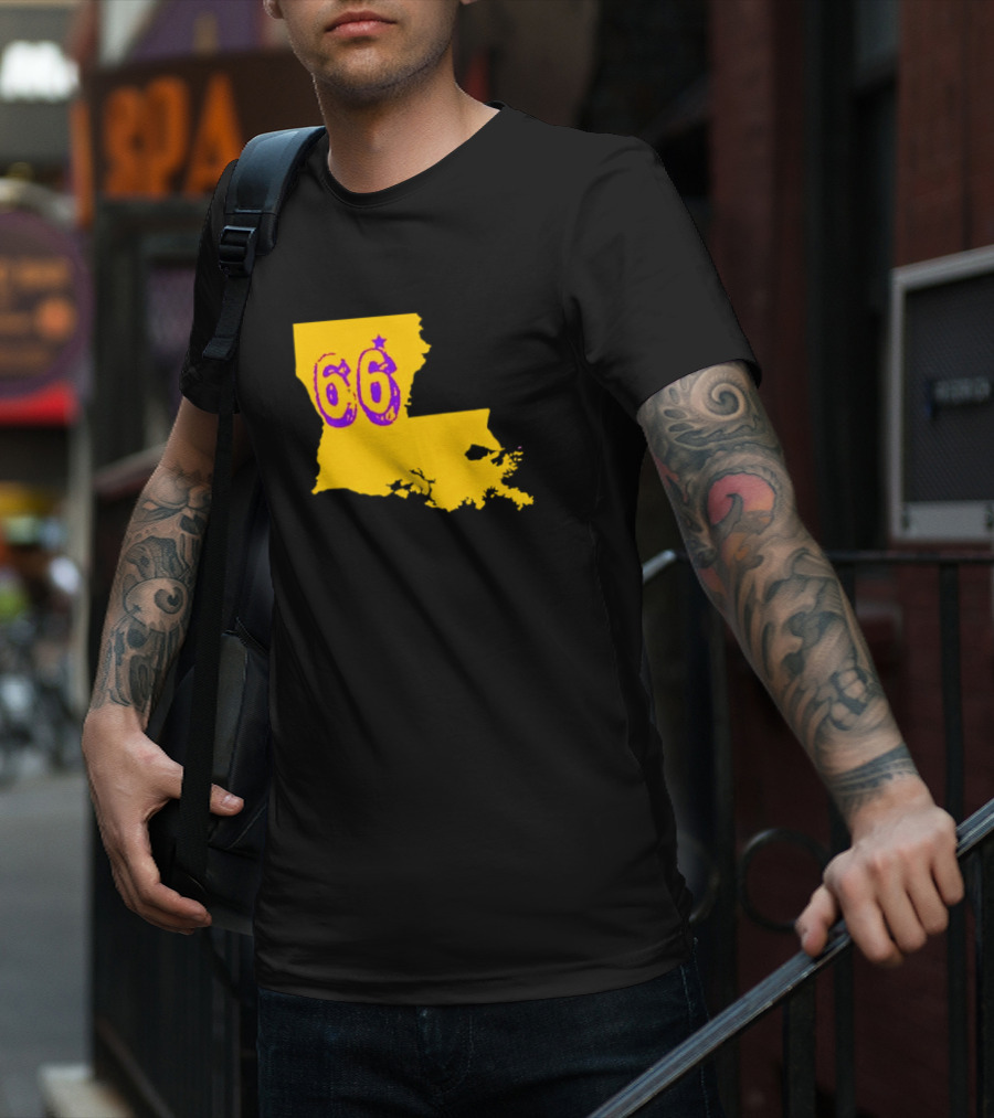 Louisiana State 66 Will Campbell LSU Tigers Map Outline T-Shirt