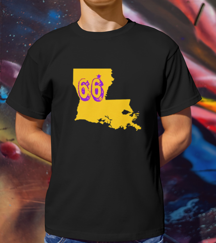 Louisiana State 66 Will Campbell LSU Tigers Map Outline T-Shirt