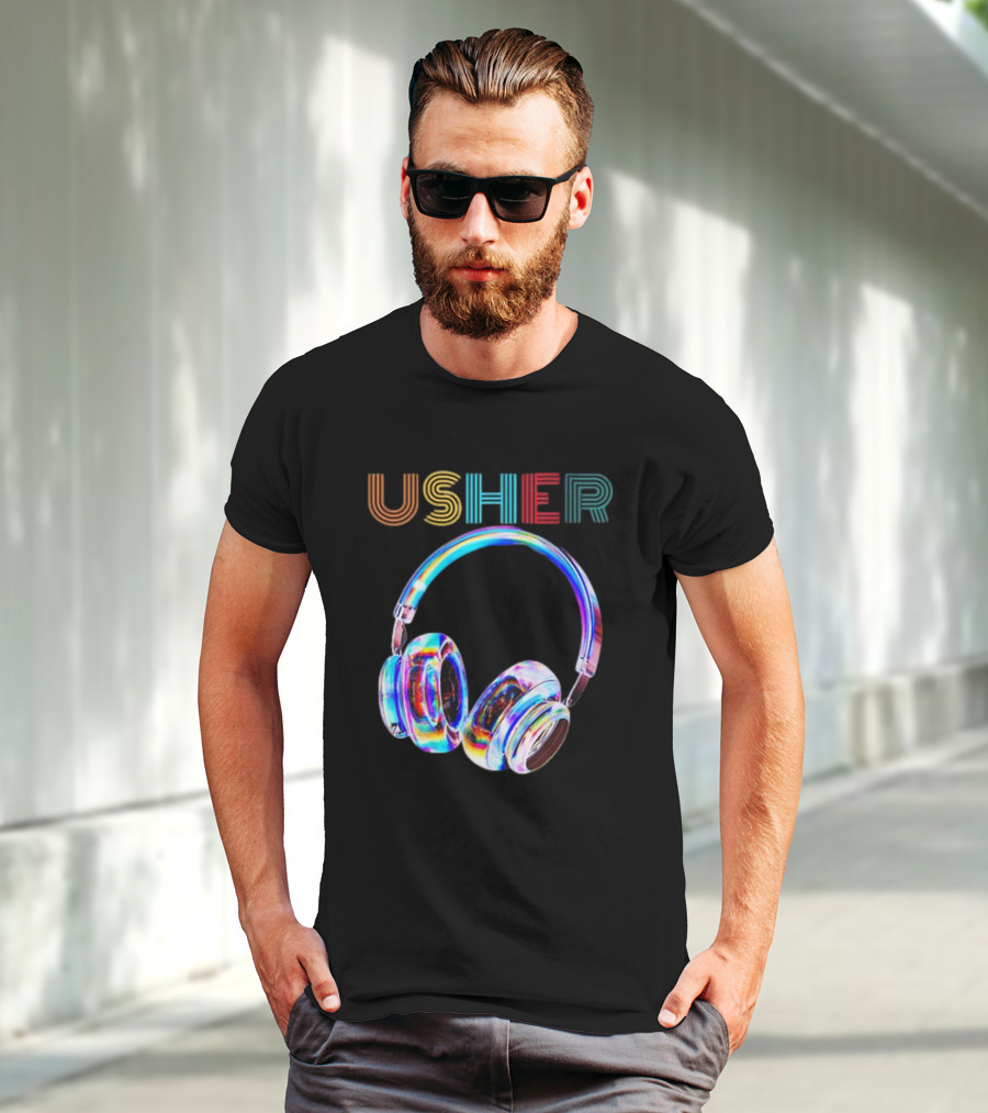 USHER Vintage Headphone Hiphop Music Fan T-Shirt