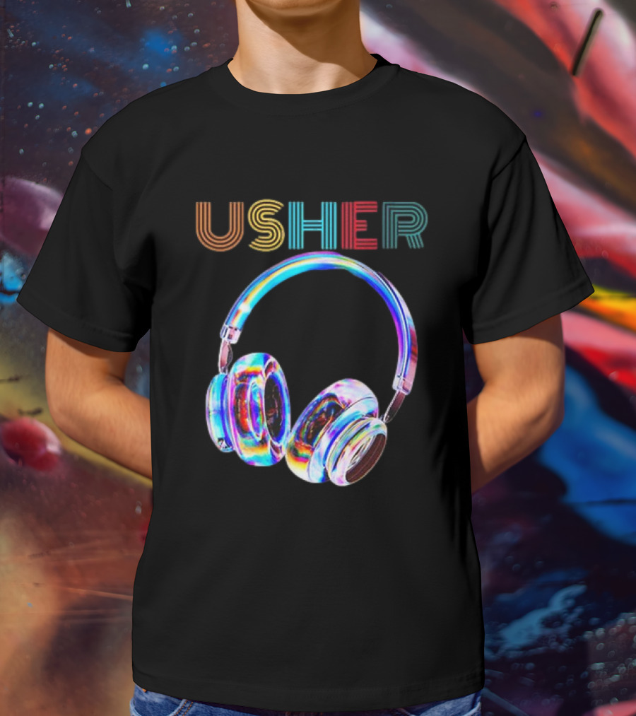 USHER Vintage Headphone Hiphop Music Fan T-Shirt