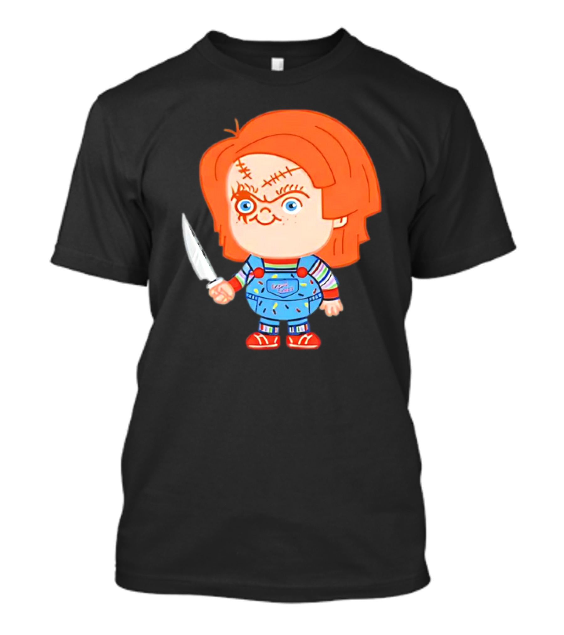 Chucky Evil Doll With Knife In Striped Lovely Overalls T-Shirt