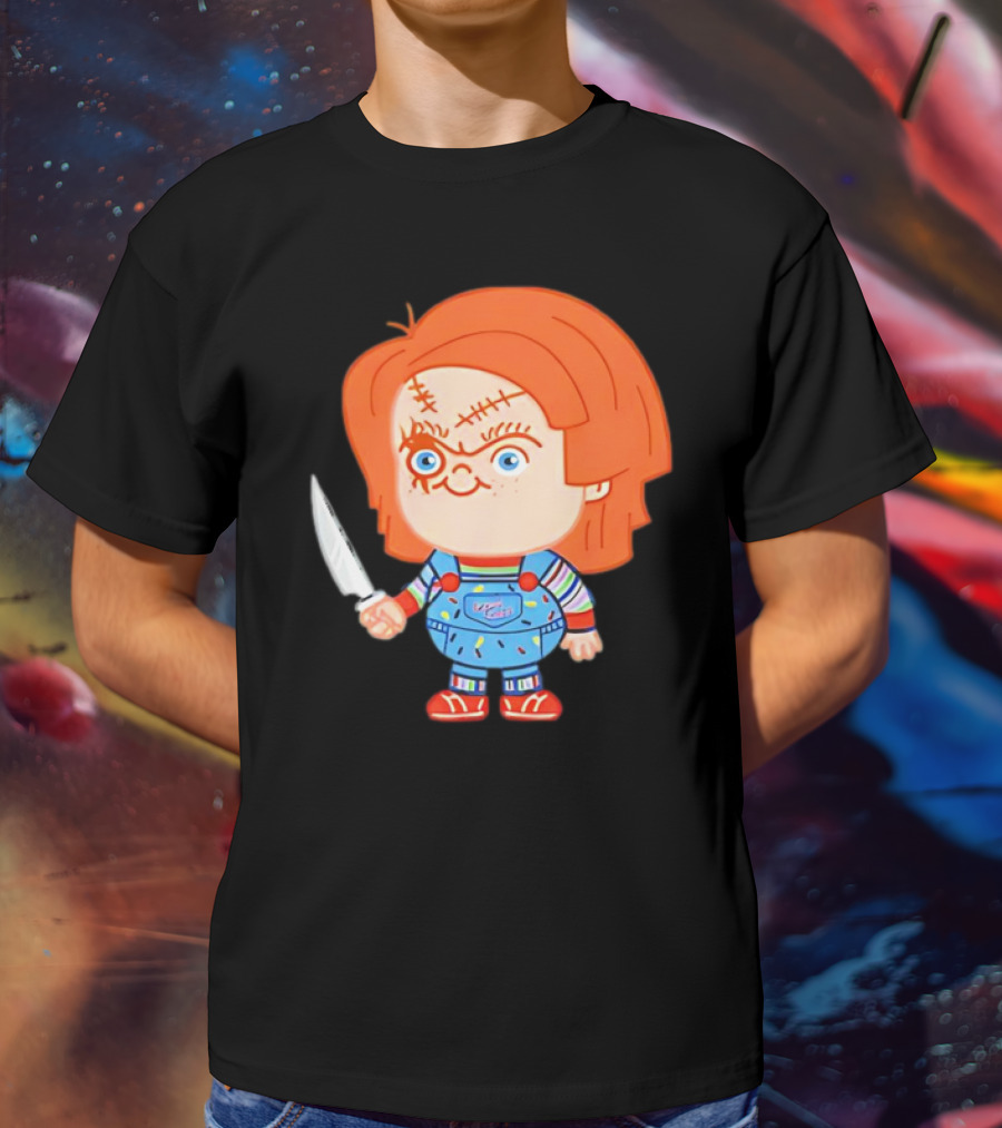 Chucky Evil Doll With Knife In Striped Lovely Overalls T-Shirt