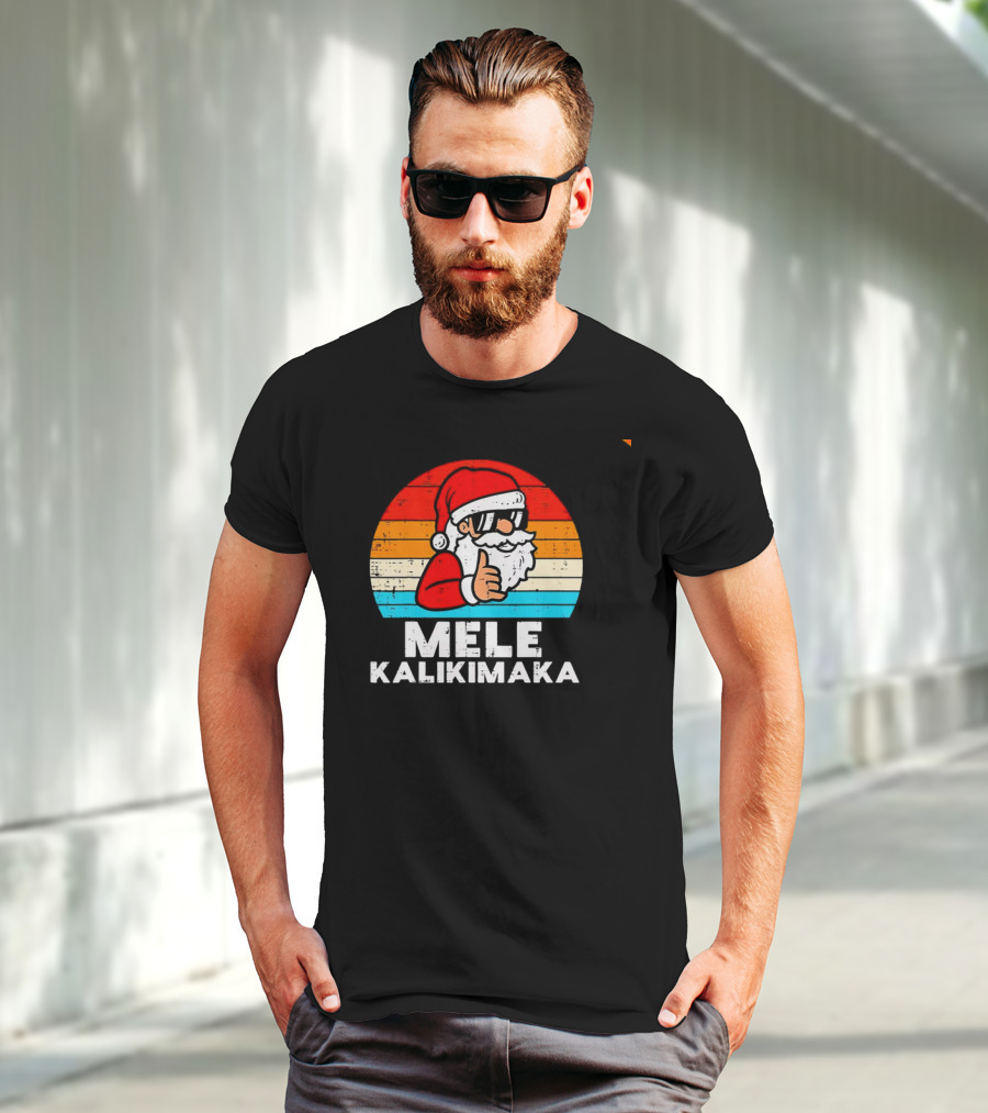 Santa Mele Kalikimaka Christmas Vintage Retro Sunset Thumbs Up T-Shirt