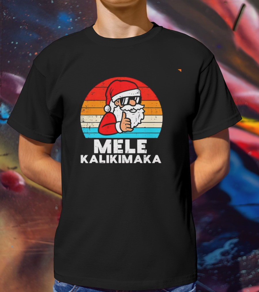 Santa Mele Kalikimaka Christmas Vintage Retro Sunset Thumbs Up T-Shirt