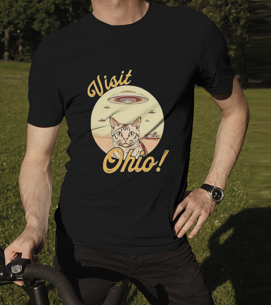Visit Ohio Cat UFO Alien Spaceship Adventure T-Shirt
