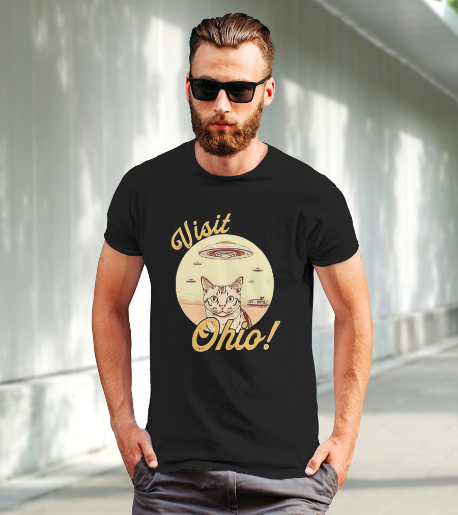 Visit Ohio Cat UFO Alien Spaceship Adventure T-Shirt