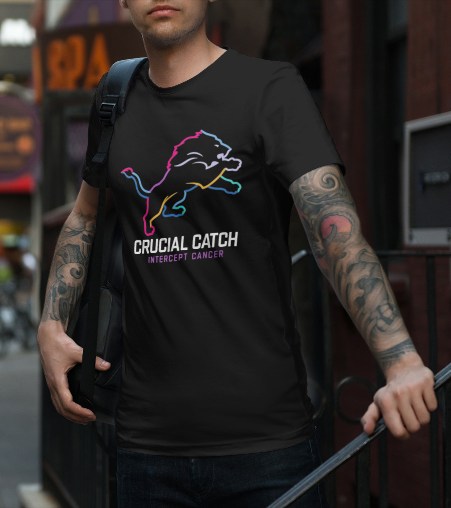 Detroit Lions Crucial Catch Intercept Cancer Awareness T-Shirt