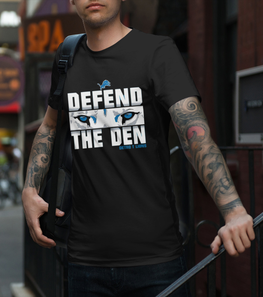 Detroit Lions Defend The Den Blue Lion Eyes Football T-Shirt