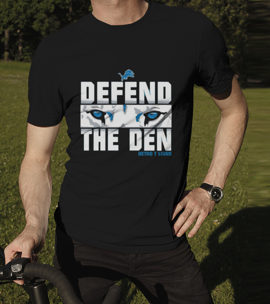 Detroit Lions Defend The Den Blue Lion Eyes Football T-Shirt