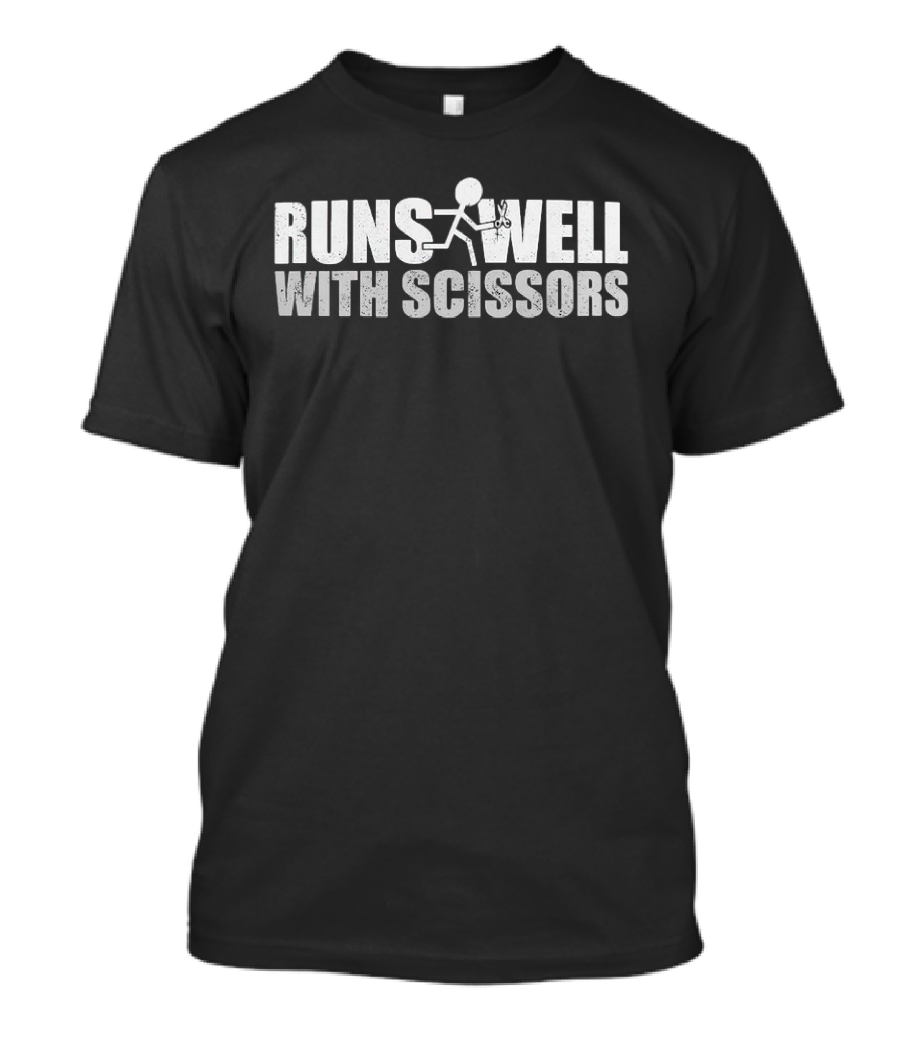 Runs Well With Scissors Stick Figure Humor T-Shirt