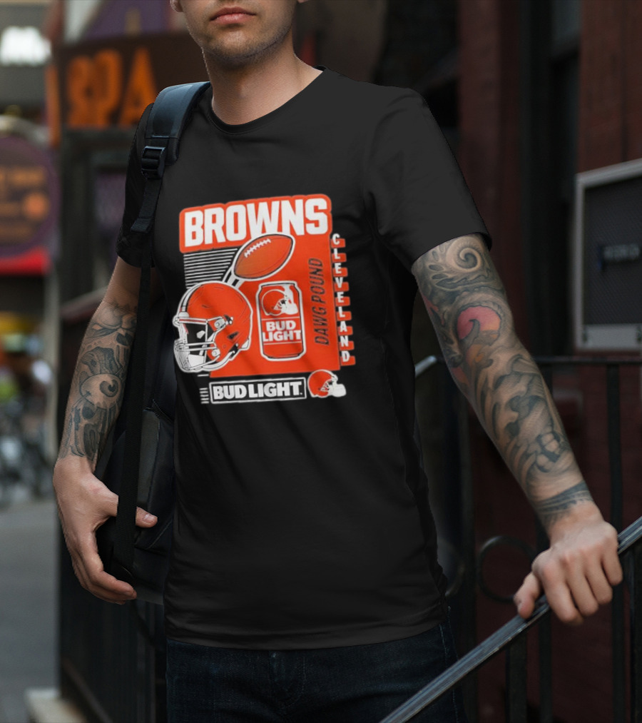 Browns Cleveland Bud Light Dawg Pound Football Helmet T-Shirt