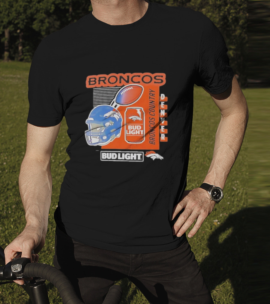 Denver Broncos Bud Light Broncos Country Denver Football Helmet And Can T-Shirt
