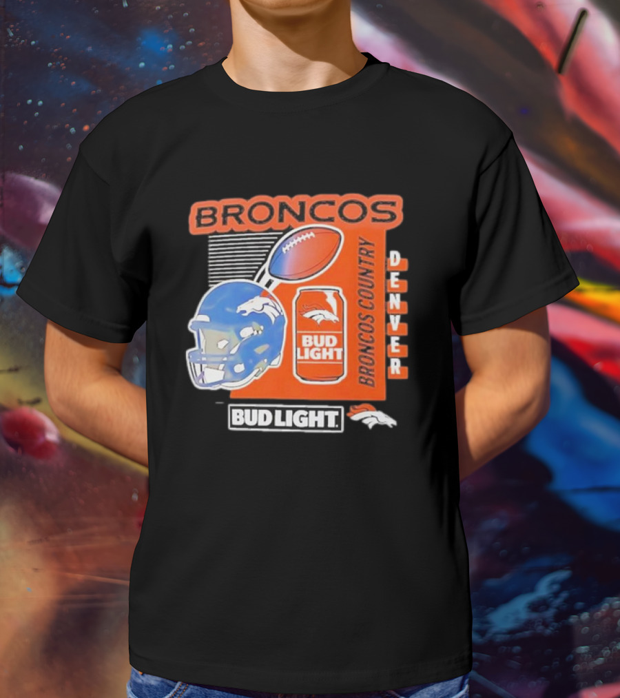 Denver Broncos Bud Light Broncos Country Denver Football Helmet And Can T-Shirt