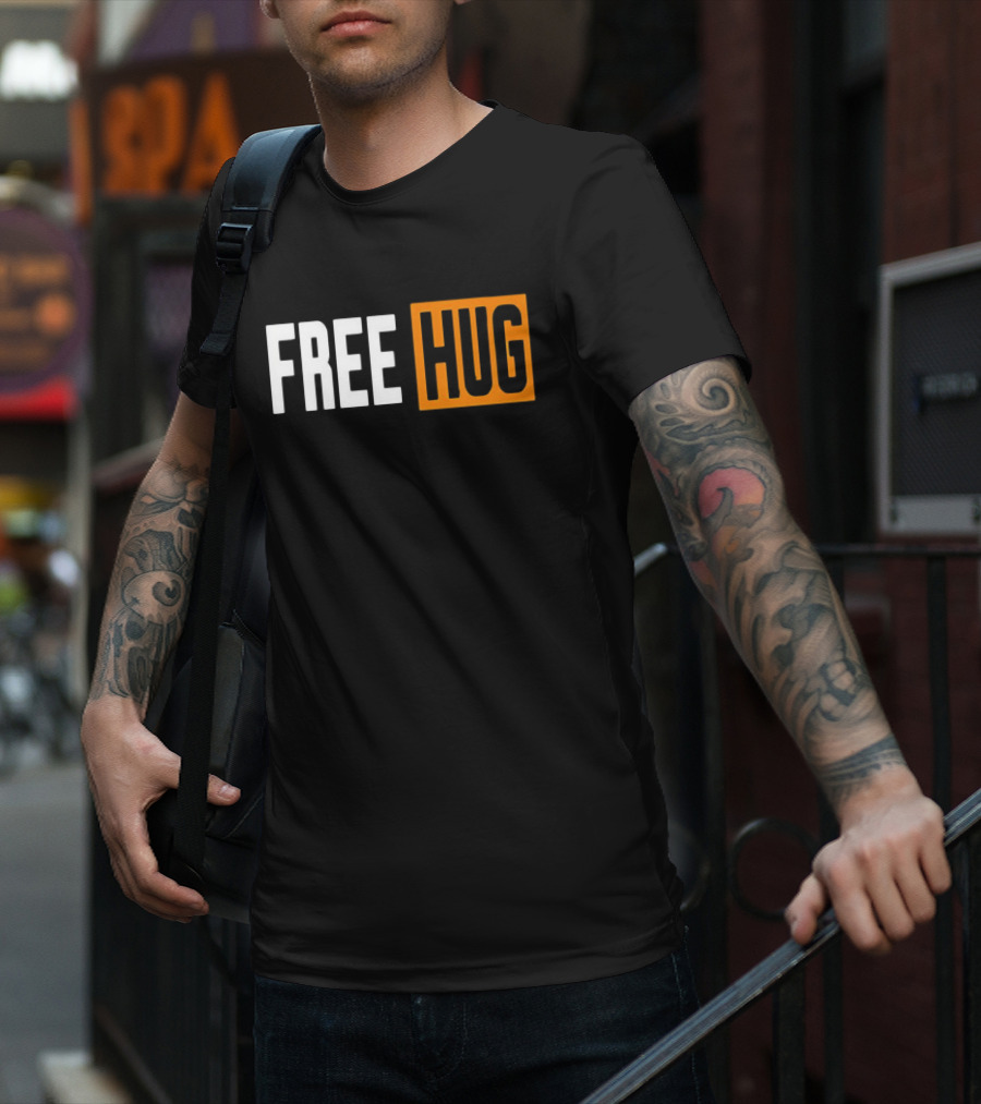 FREE HUG Logo Text With Orange Background Block T-Shirt