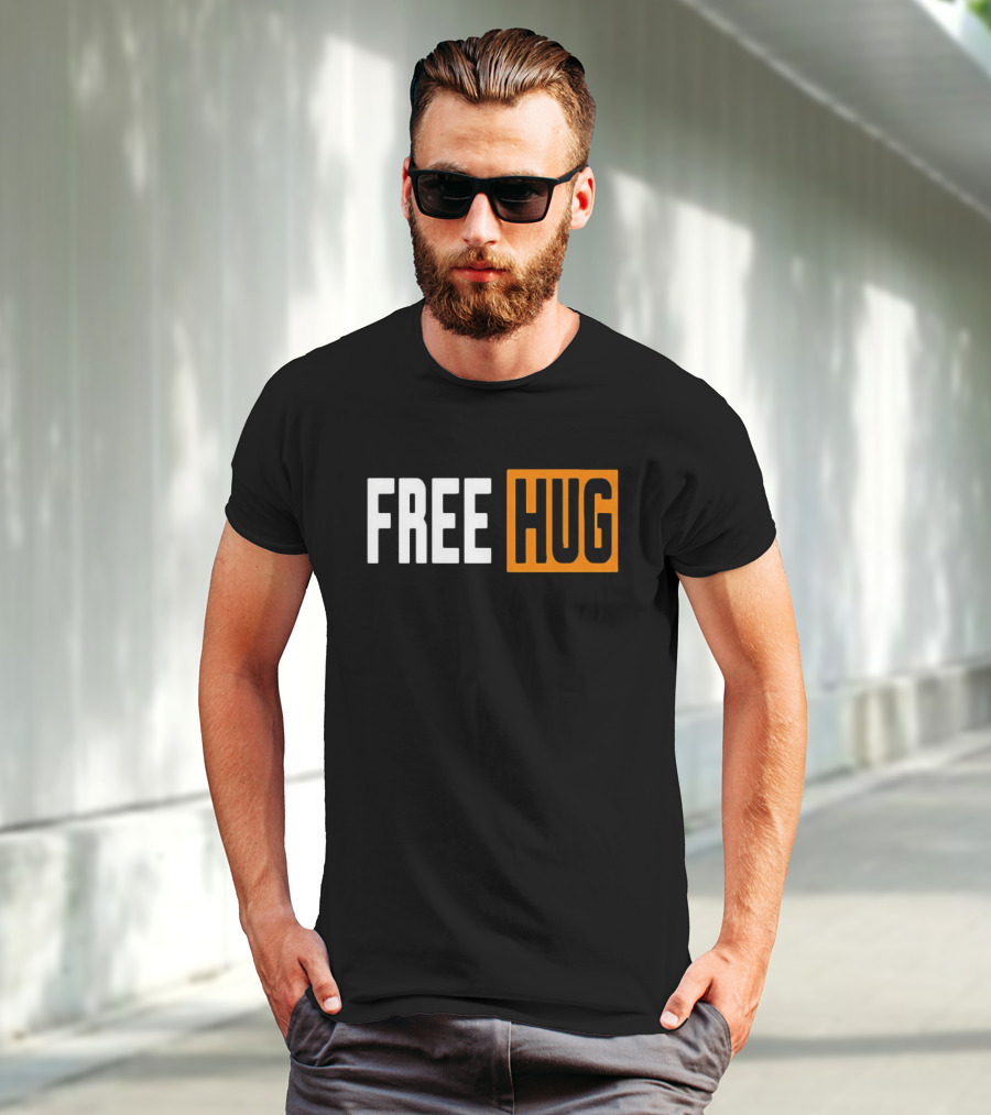 FREE HUG Logo Text With Orange Background Block T-Shirt