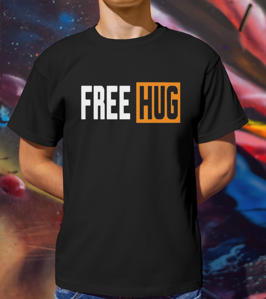 FREE HUG Logo Text With Orange Background Block T-Shirt