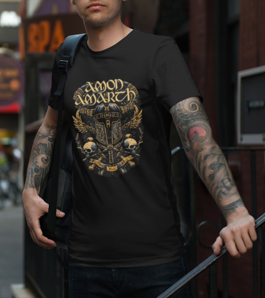 Amon Amarth Against All Odds Viking Helmet And Skull Wing Armor T-Shirt