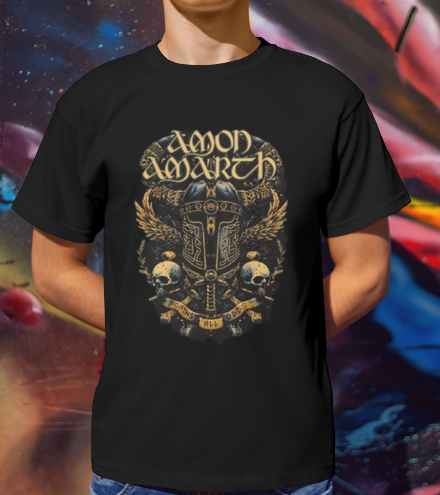 Amon Amarth Against All Odds Viking Helmet And Skull Wing Armor T-Shirt