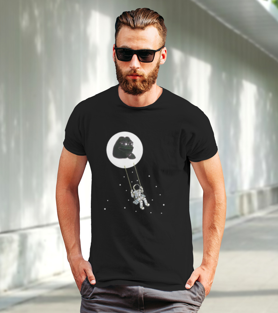 Pepe Crypto Astronaut Swinging On Moon Pepe Coin T-Shirt