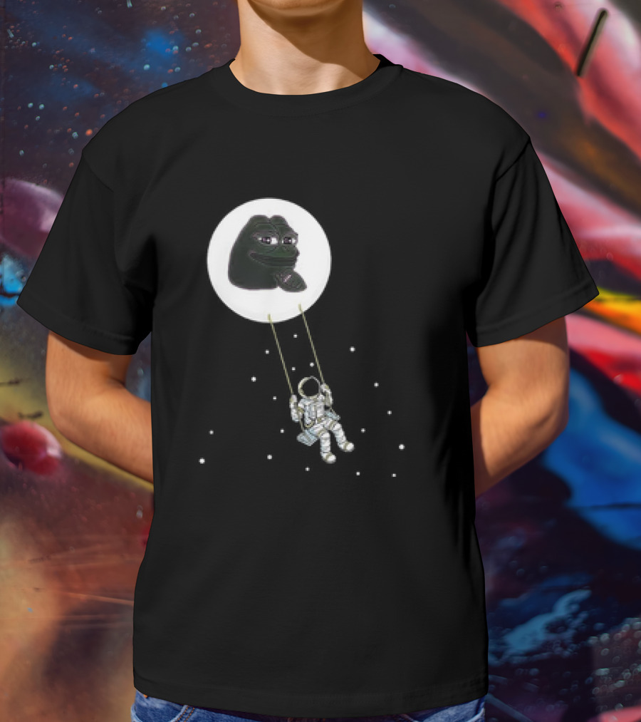 Pepe Crypto Astronaut Swinging On Moon Pepe Coin T-Shirt