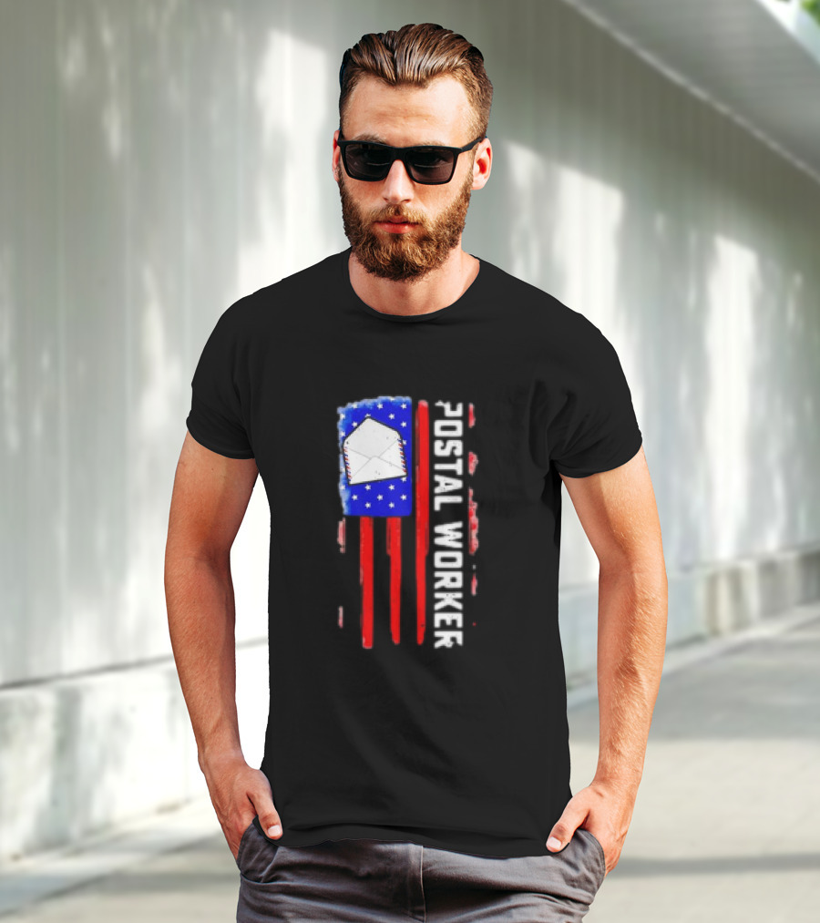 Postal Worker American Flag Envelope Stars Stripes Patriotic Postman Rural Carrier T-Shirt
