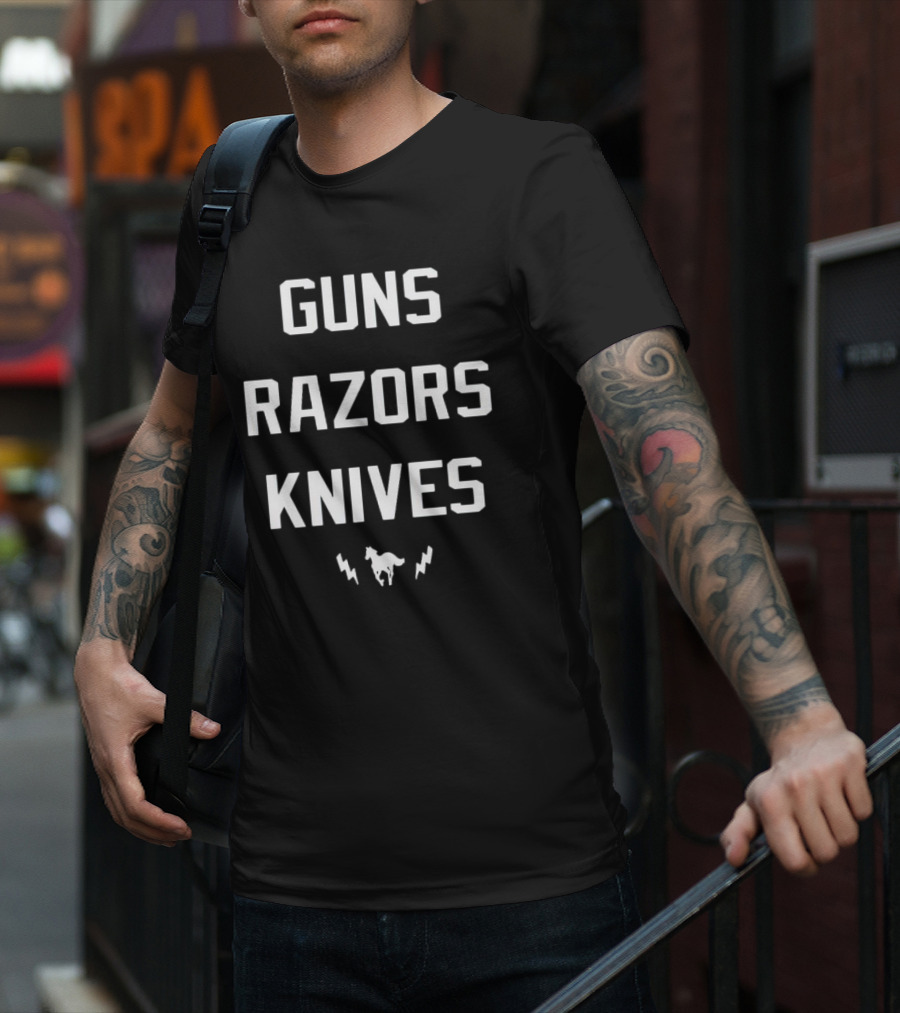 Guns Razors Knives Wild Horse Lightning T-Shirt