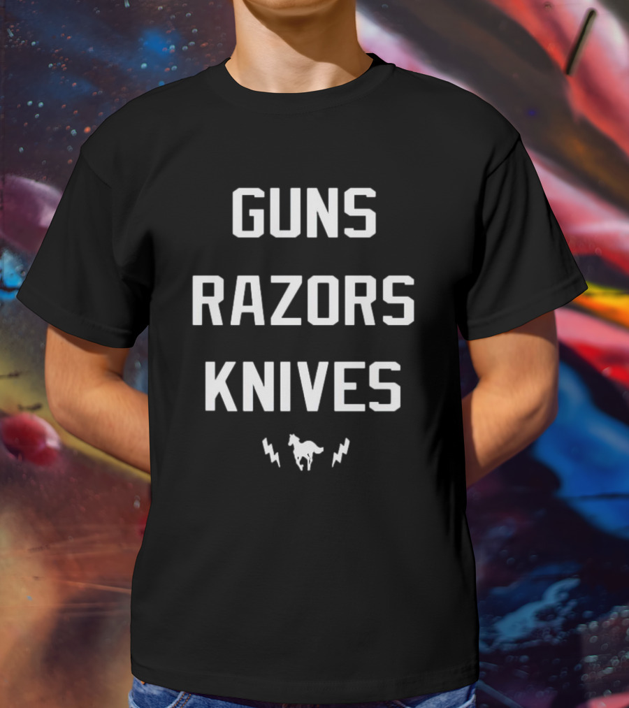 Guns Razors Knives Wild Horse Lightning T-Shirt