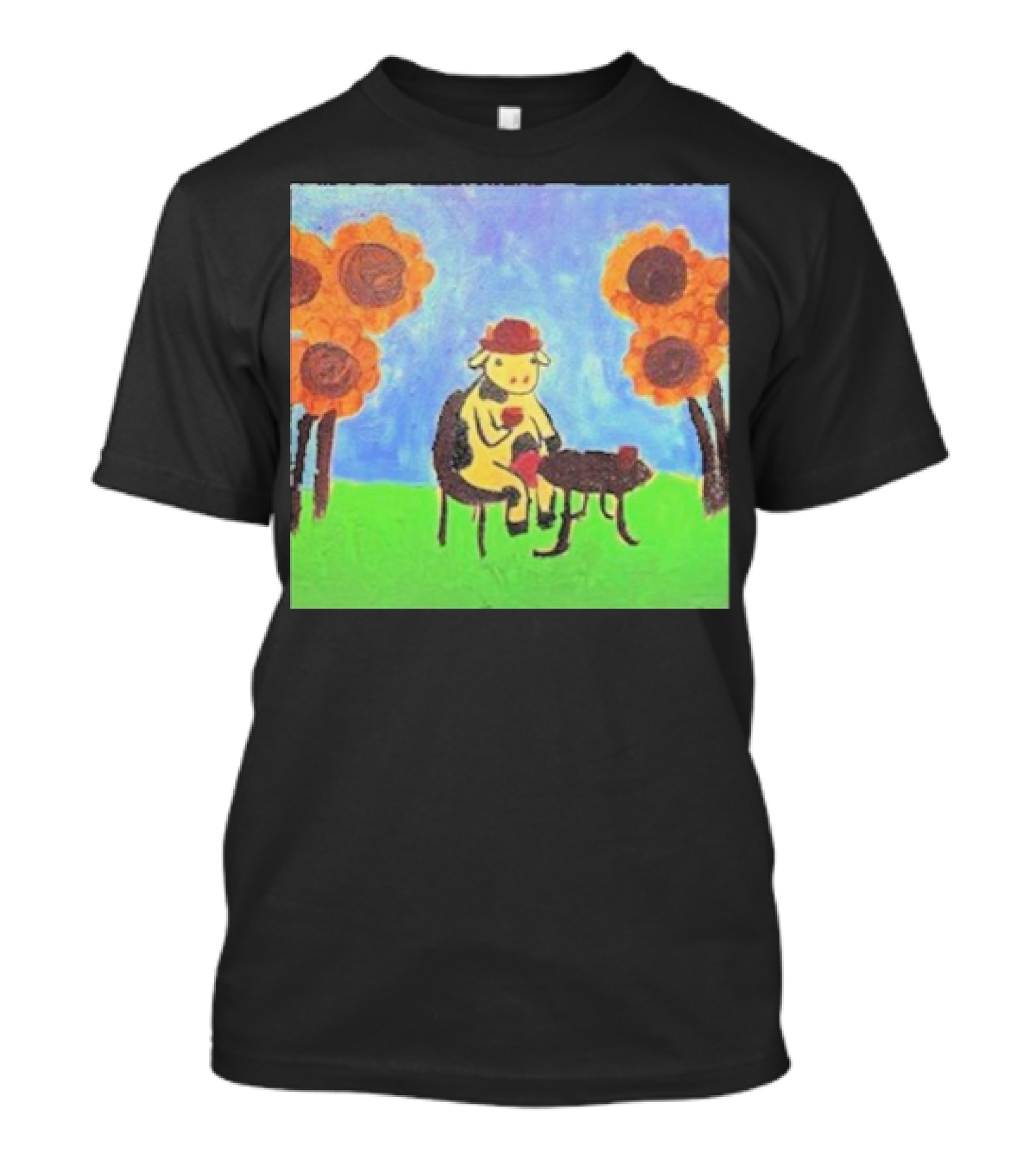 Leanbeeftees Tea Time Cow In Hat With Sunflowers T-Shirt