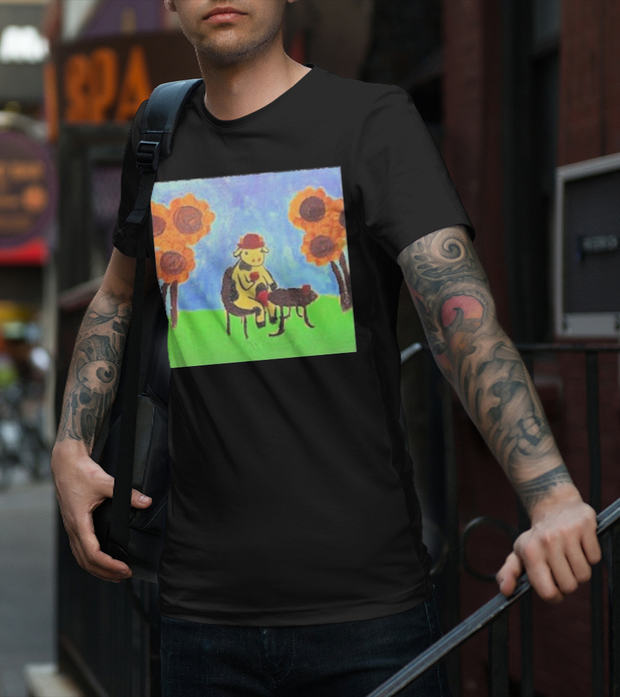 Leanbeeftees Tea Time Cow In Hat With Sunflowers T-Shirt