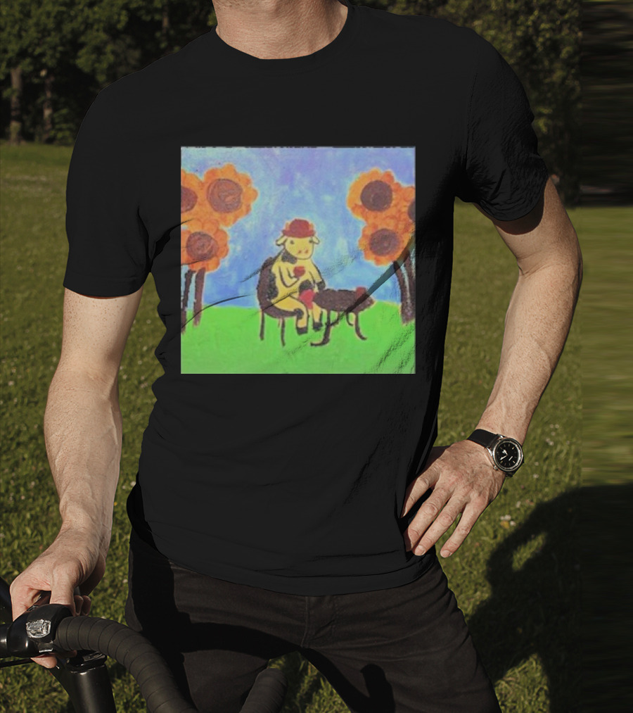 Leanbeeftees Tea Time Cow In Hat With Sunflowers T-Shirt