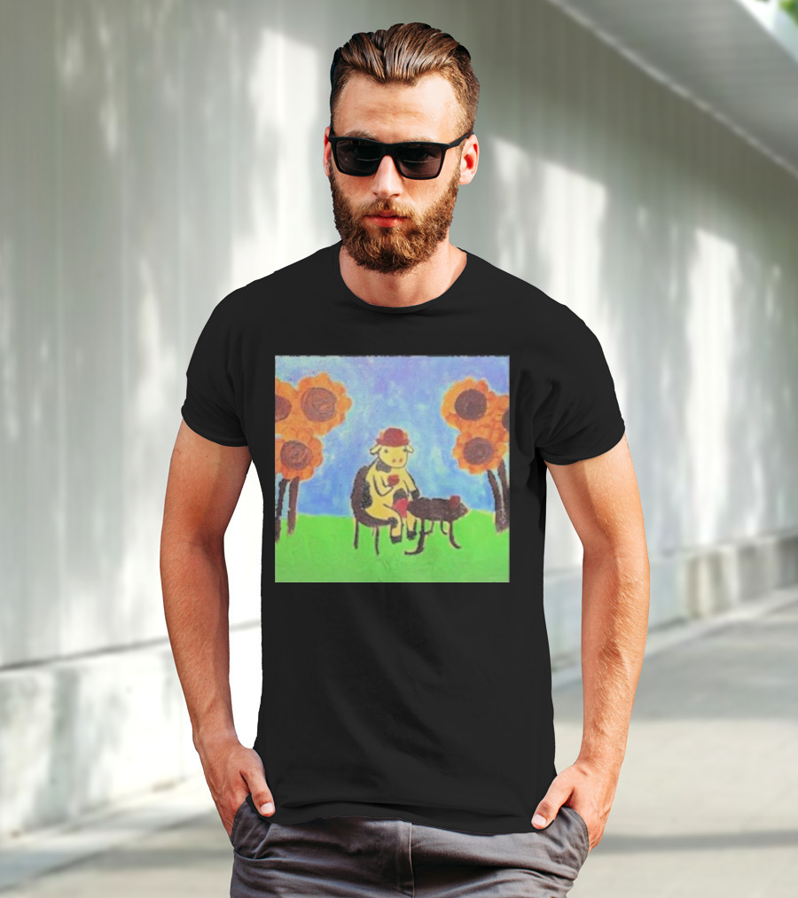 Leanbeeftees Tea Time Cow In Hat With Sunflowers T-Shirt