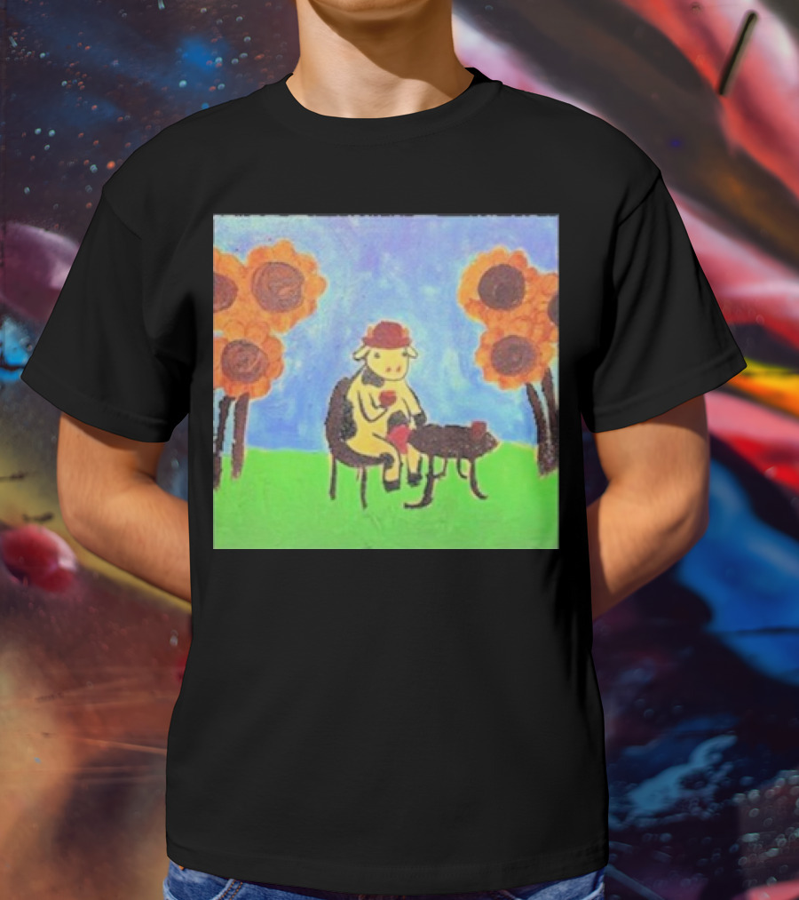 Leanbeeftees Tea Time Cow In Hat With Sunflowers T-Shirt