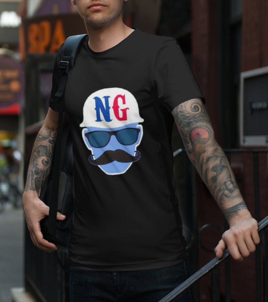 NG Not Gaetti NG Logo Blue Mustache And Sunglasses T-Shirt