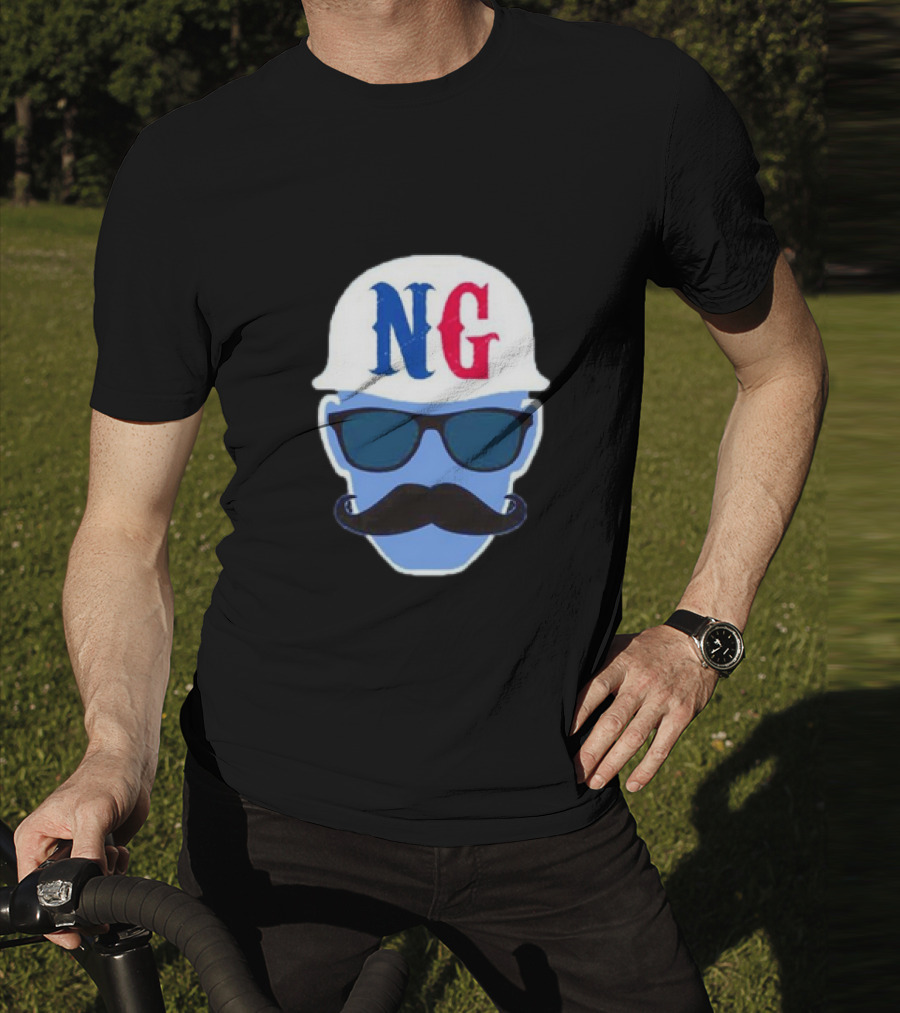 NG Not Gaetti NG Logo Blue Mustache And Sunglasses T-Shirt