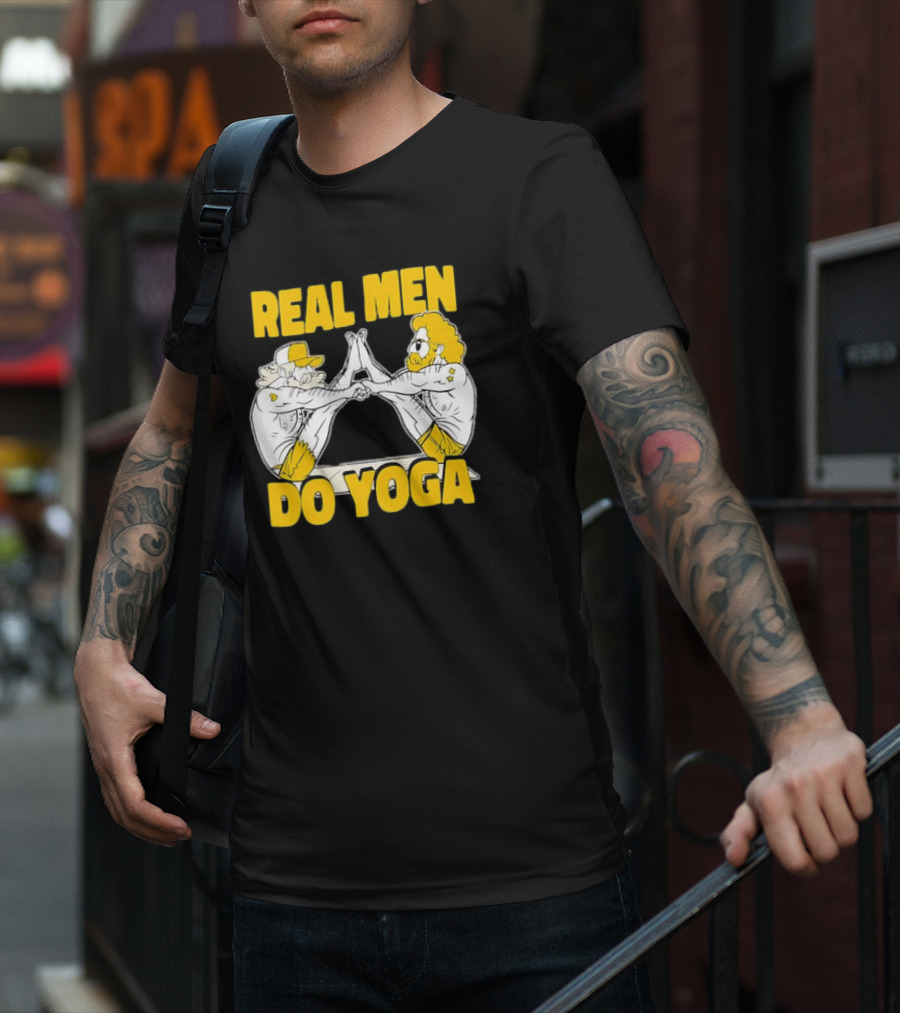 Real Men Do Yoga Cartoon Exercise Training T-Shirt