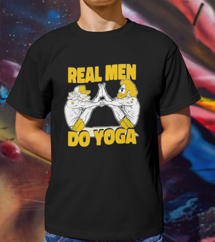 Real Men Do Yoga Cartoon Exercise Training T-Shirt