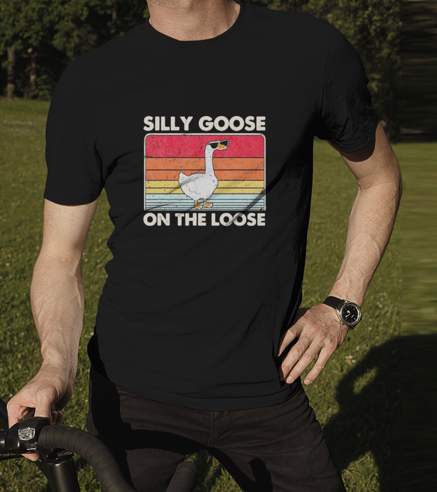 Silly Goose On The Loose Retro Sunglasses Vintage Stripes T-Shirt