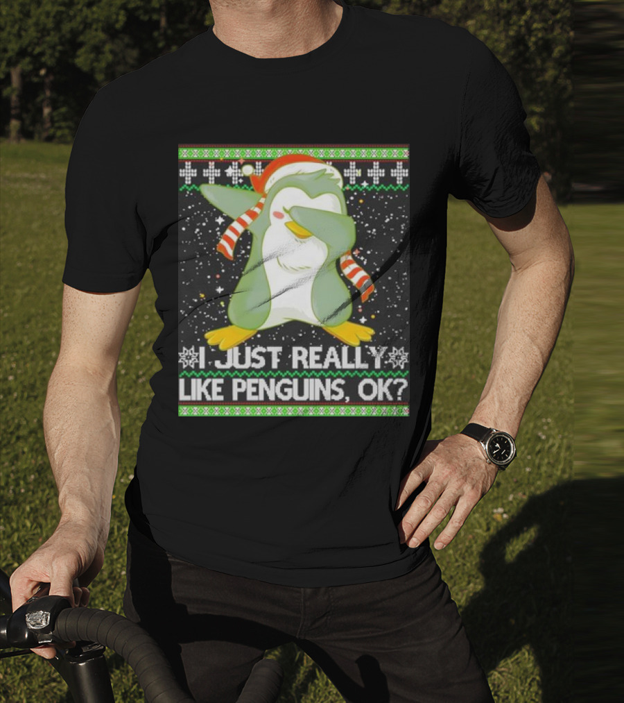 I Just Really Like Penguins Ok Ugly Christmas Cute Dabbing Penguin T-Shirt