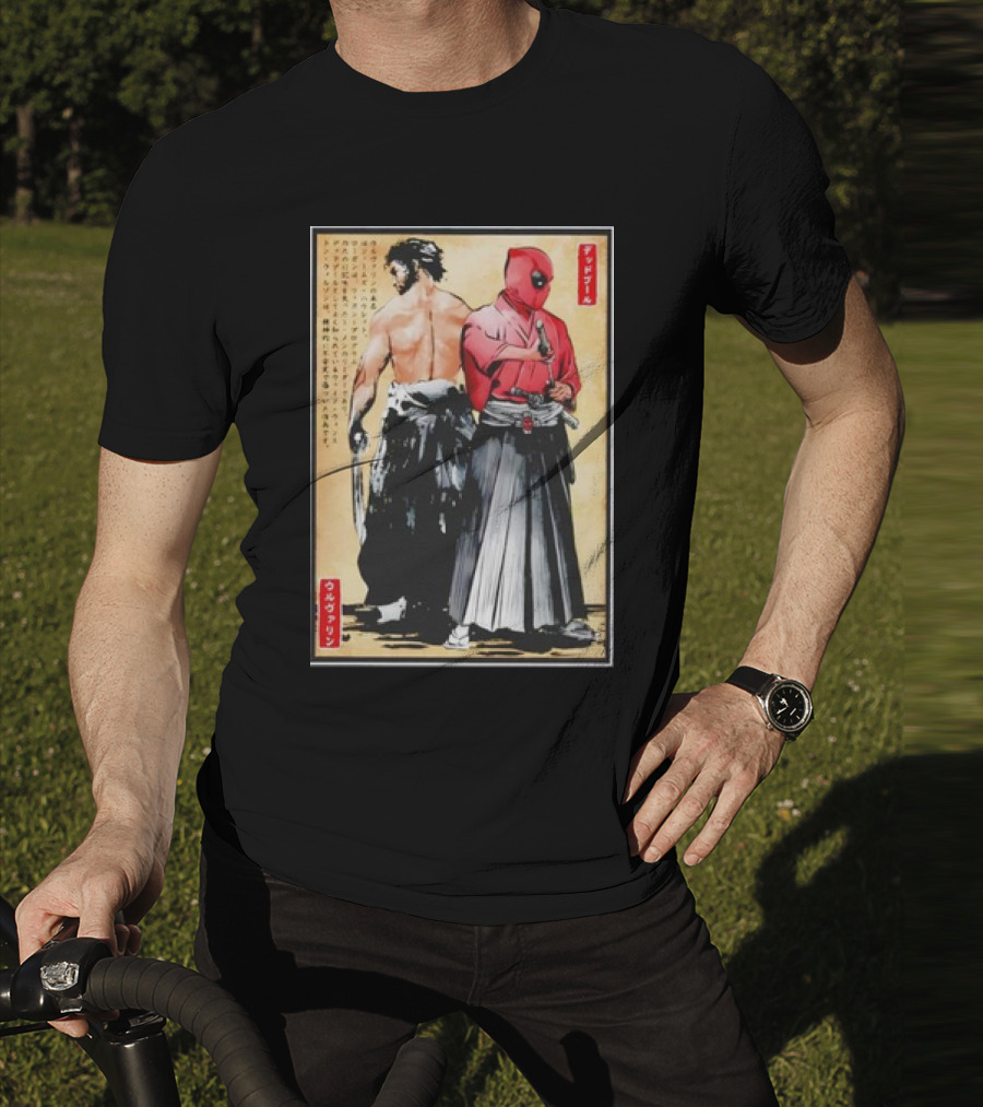 Mutant Samurai And Red Ronin Deadpool Wolverine Woodblock T-Shirt