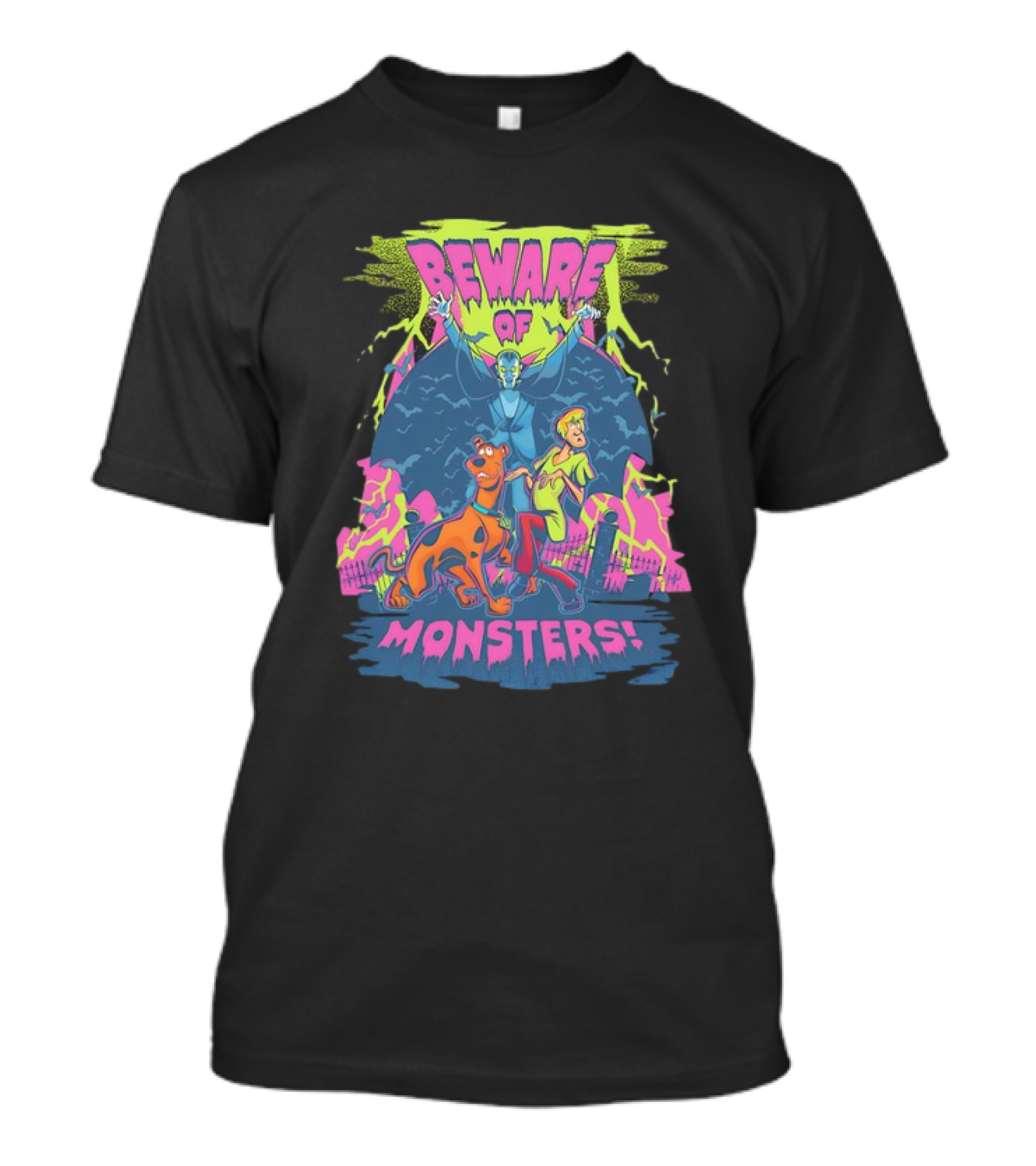 Beware Of Monsters Scooby Doo And Shaggy In Haunted Scene T-Shirt