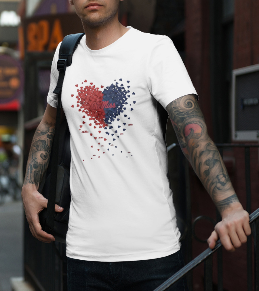 Ole Miss Heart Design With Red And Blue Hearts T-Shirt