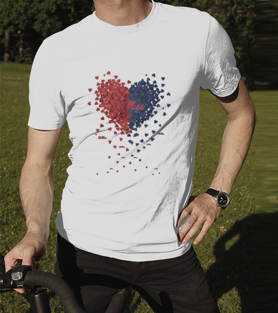 Ole Miss Heart Design With Red And Blue Hearts T-Shirt