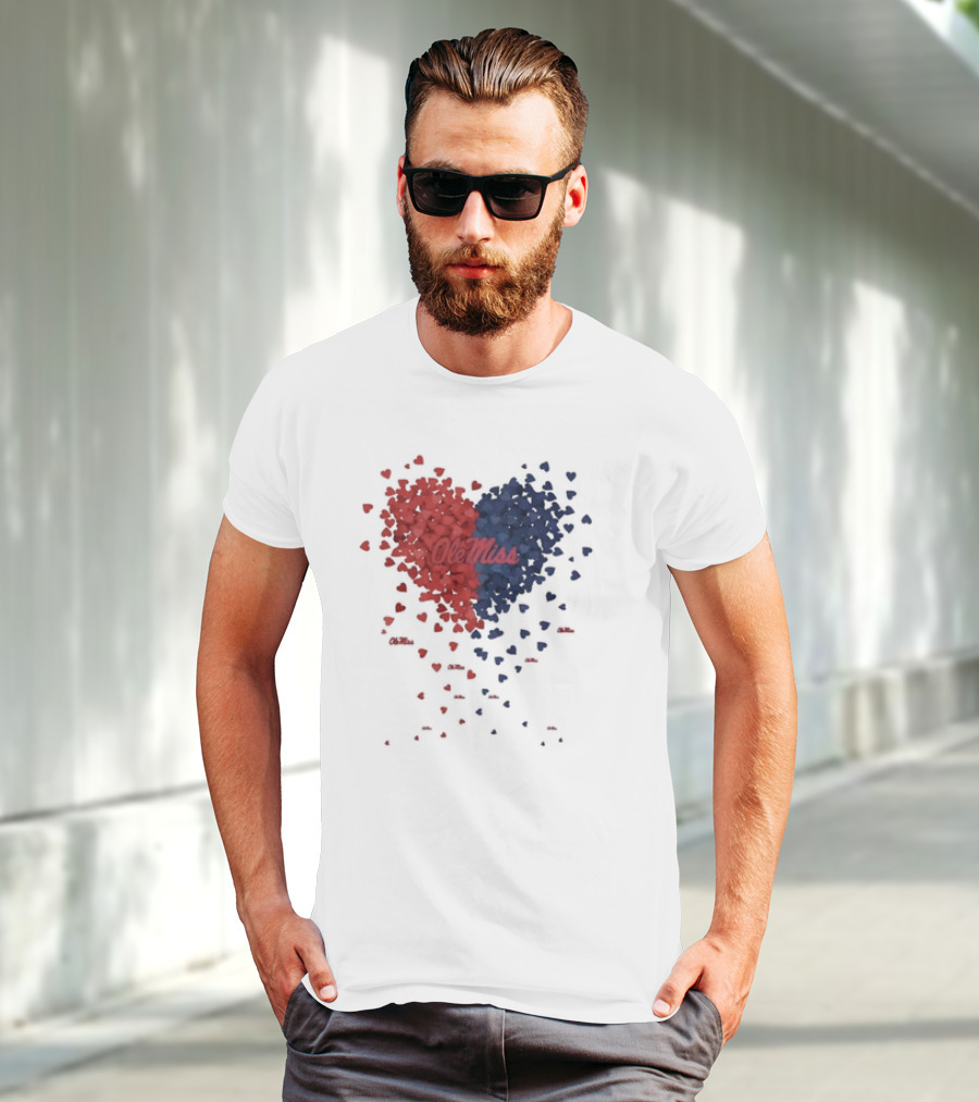Ole Miss Heart Design With Red And Blue Hearts T-Shirt