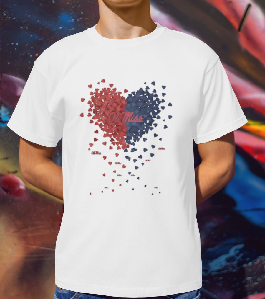 Ole Miss Heart Design With Red And Blue Hearts T-Shirt