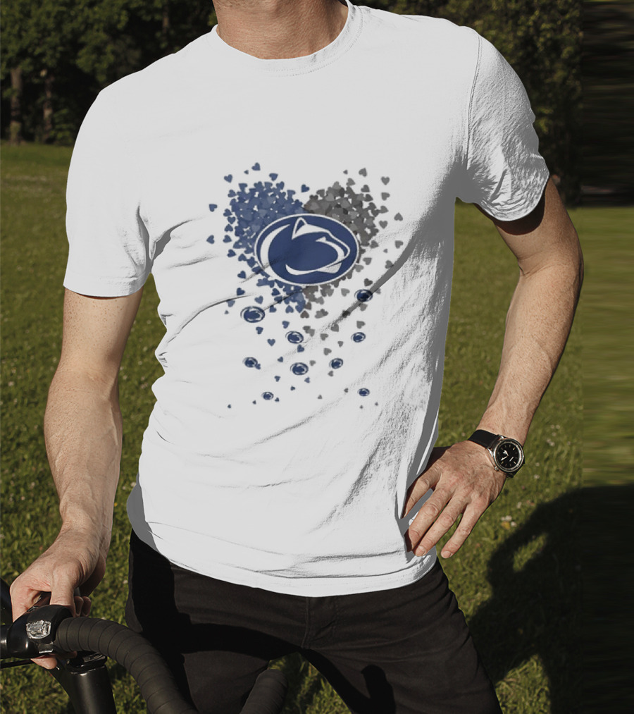 Heart Full Of Penn State Nittany Lions Pride Blue And Gray Logo Hearts T-Shirt