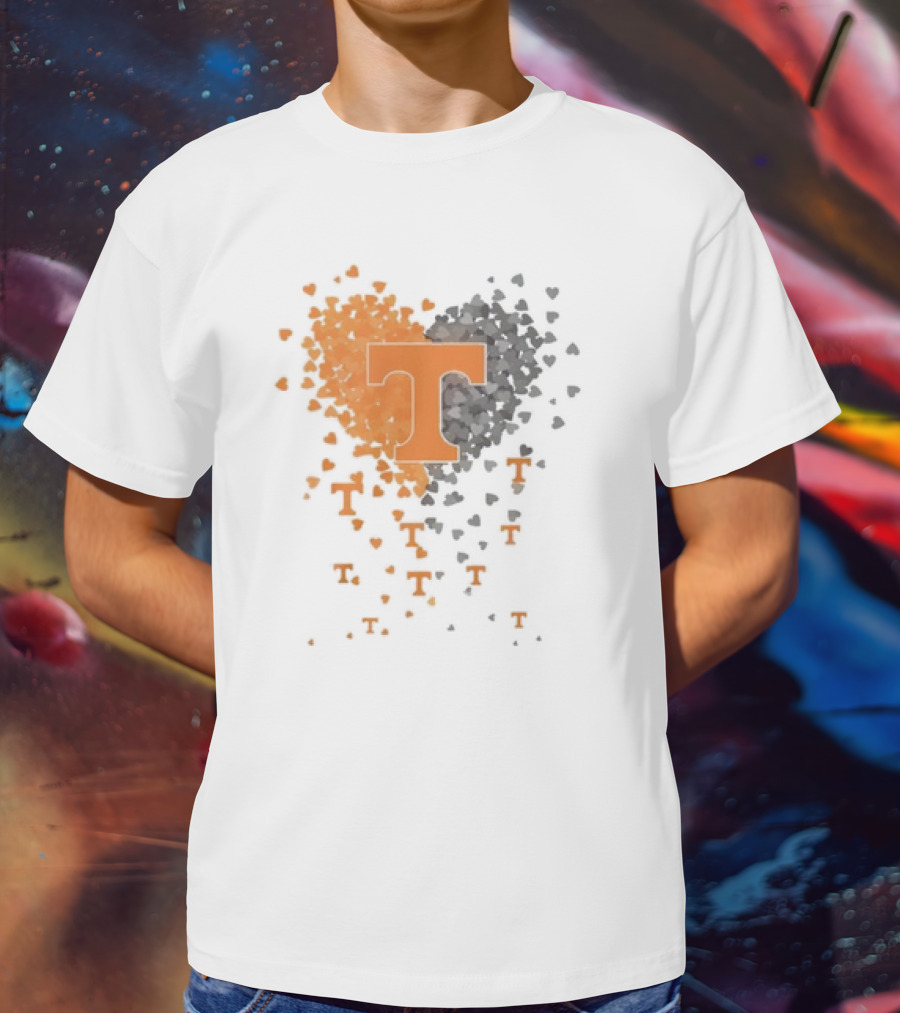 Heart Of Tennessee T With Orange And Gray Hearts T-Shirt