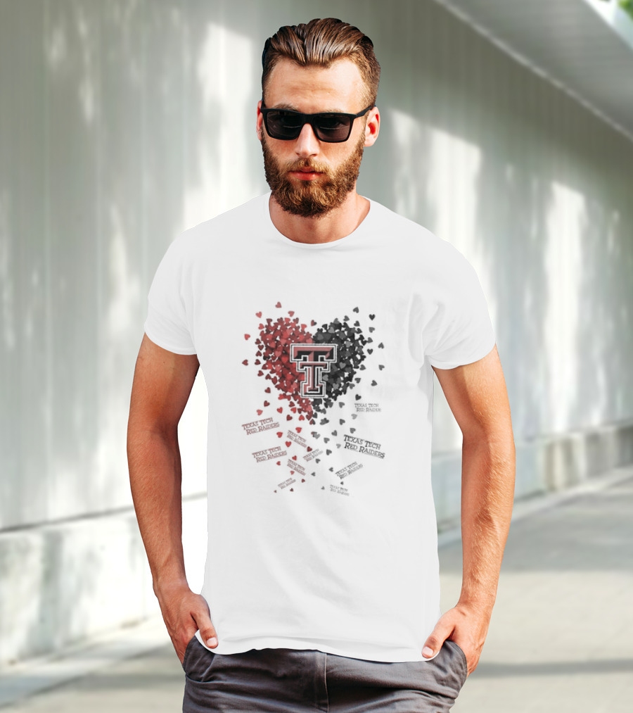 Heart Of Texas Tech Red Raiders With Iconic Double T Logo And Hearts T-Shirt