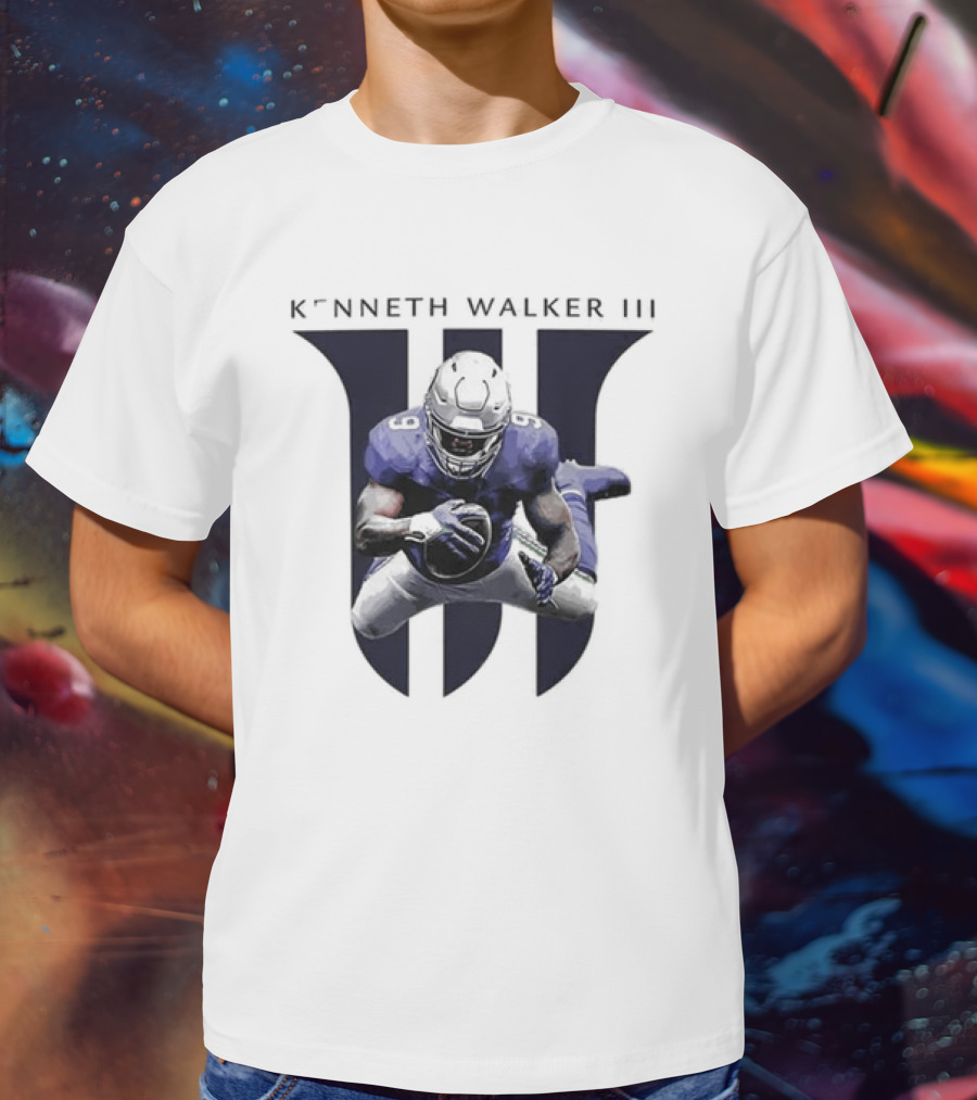 Kenneth Walker III Football Jump In Blue Uniform T-Shirt