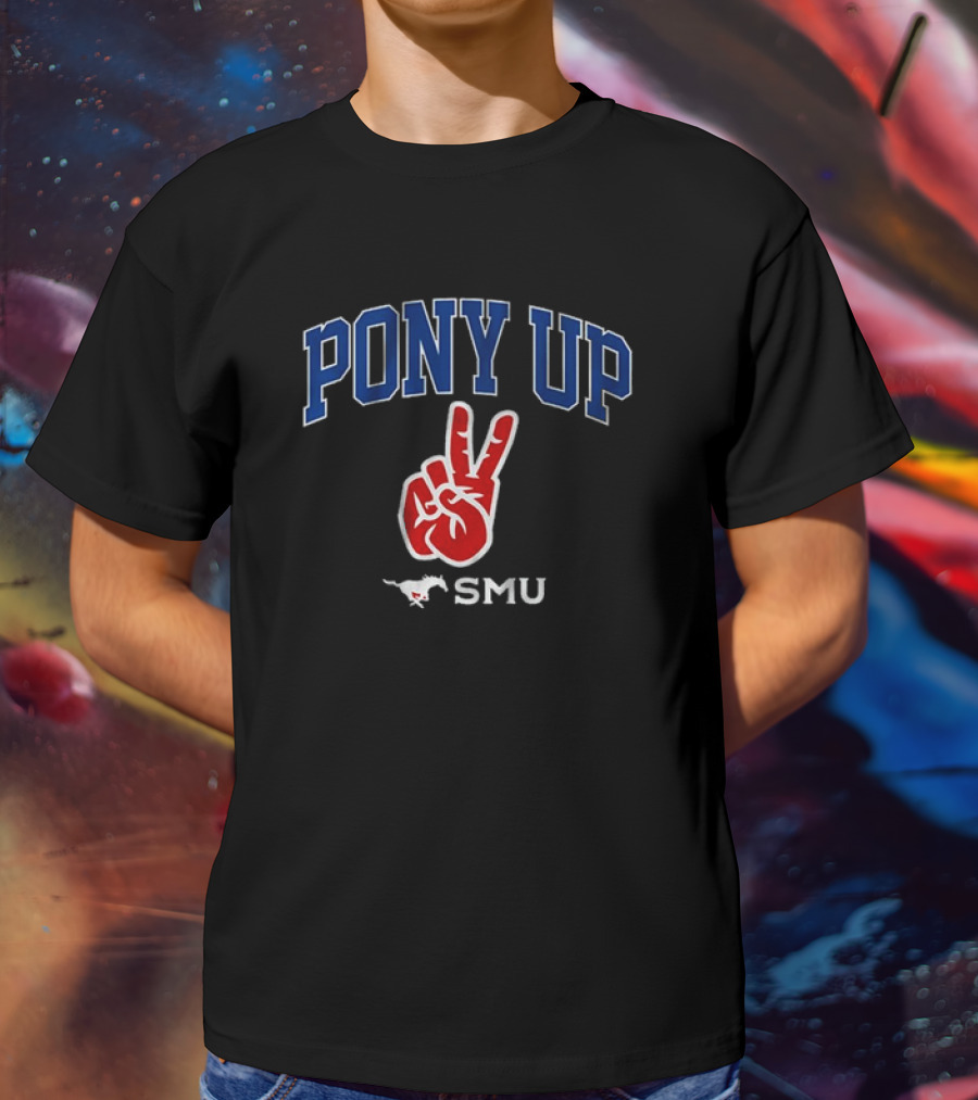 SMU Mustangs Pony Up Victory Hand Gesture T-Shirt